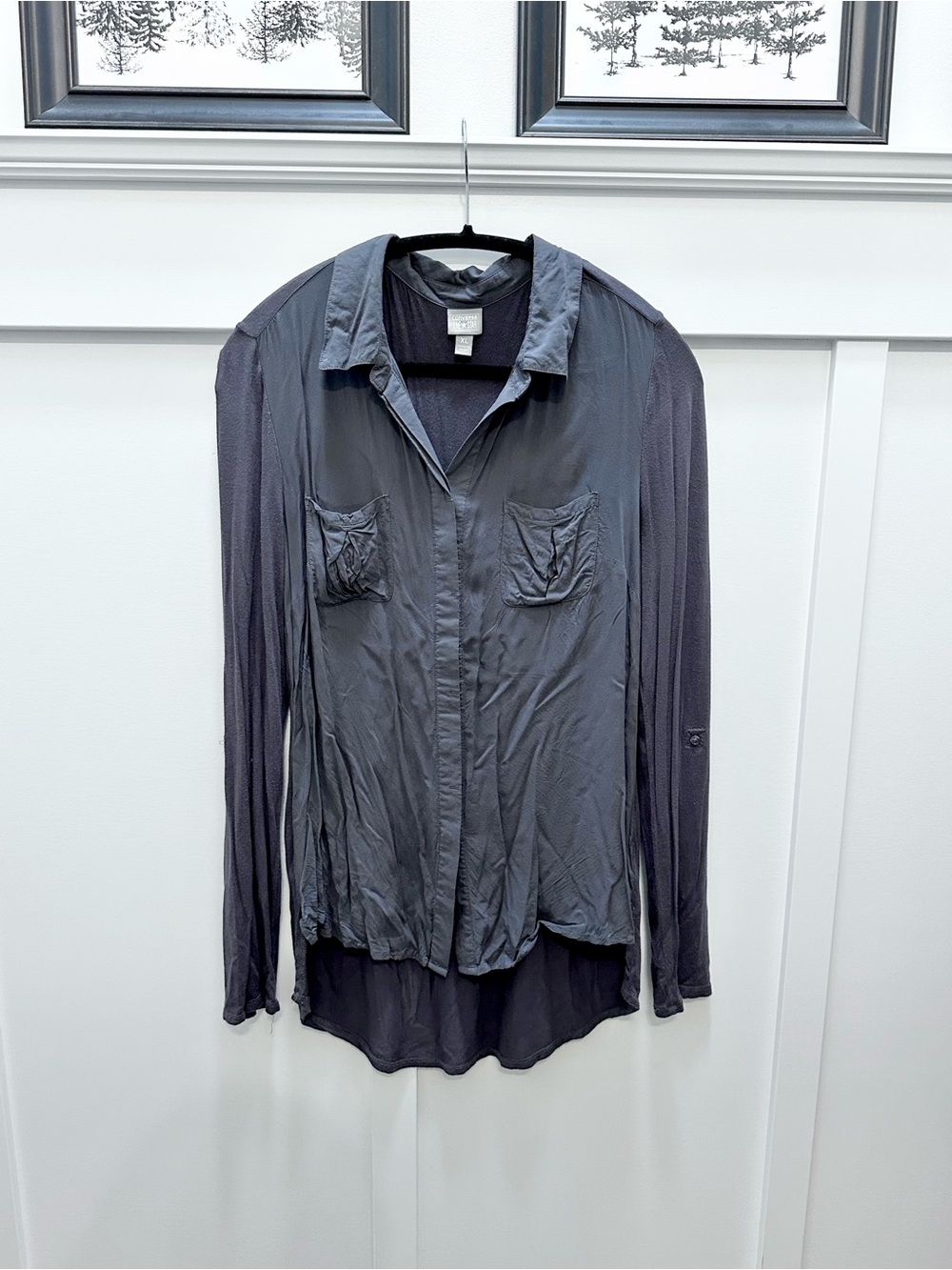 Converse One Star Charcoal Gray Button-Up Shirt Rayon and Spandex Size Womans XL